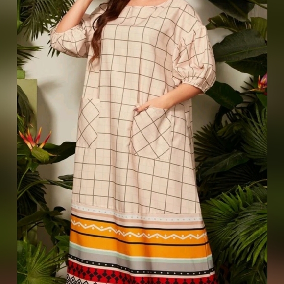 Casual Cream & BOTTOM Pattern Dress with Pockets - Picture 9 of 9